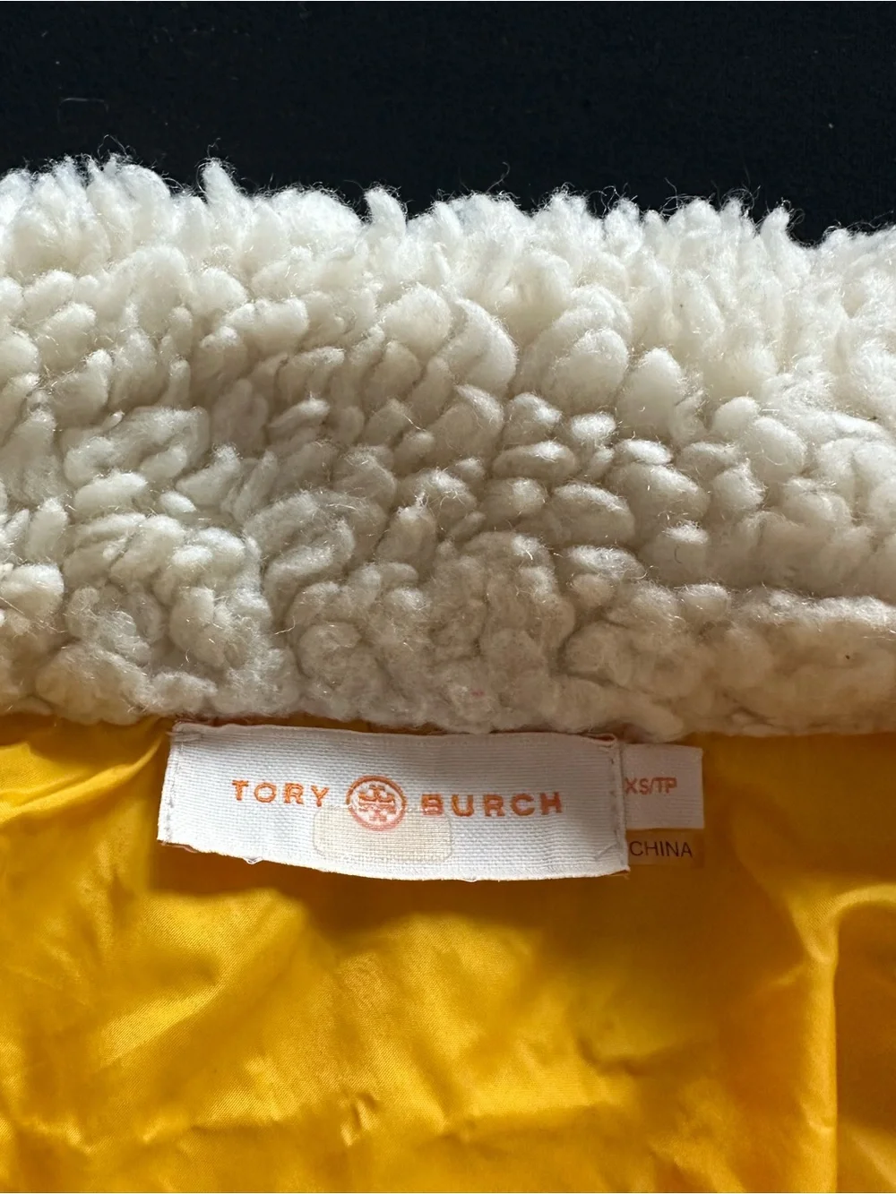 Tory Burch Cream Yellow Faux Sherpa Jacket with Yellow Trim XS
